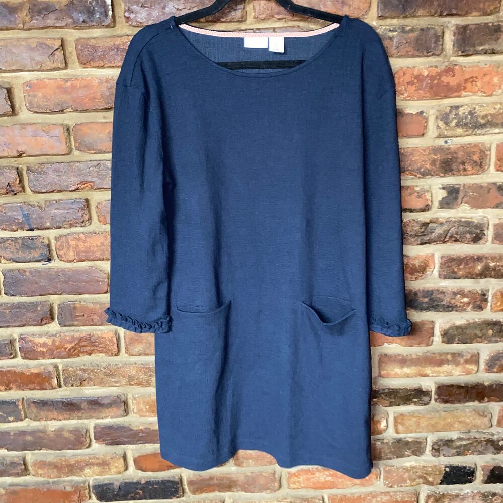 Tabitha Webb Navy Blue Textured Ruffle Long Sleeve Mini Dress Women's Size Large
